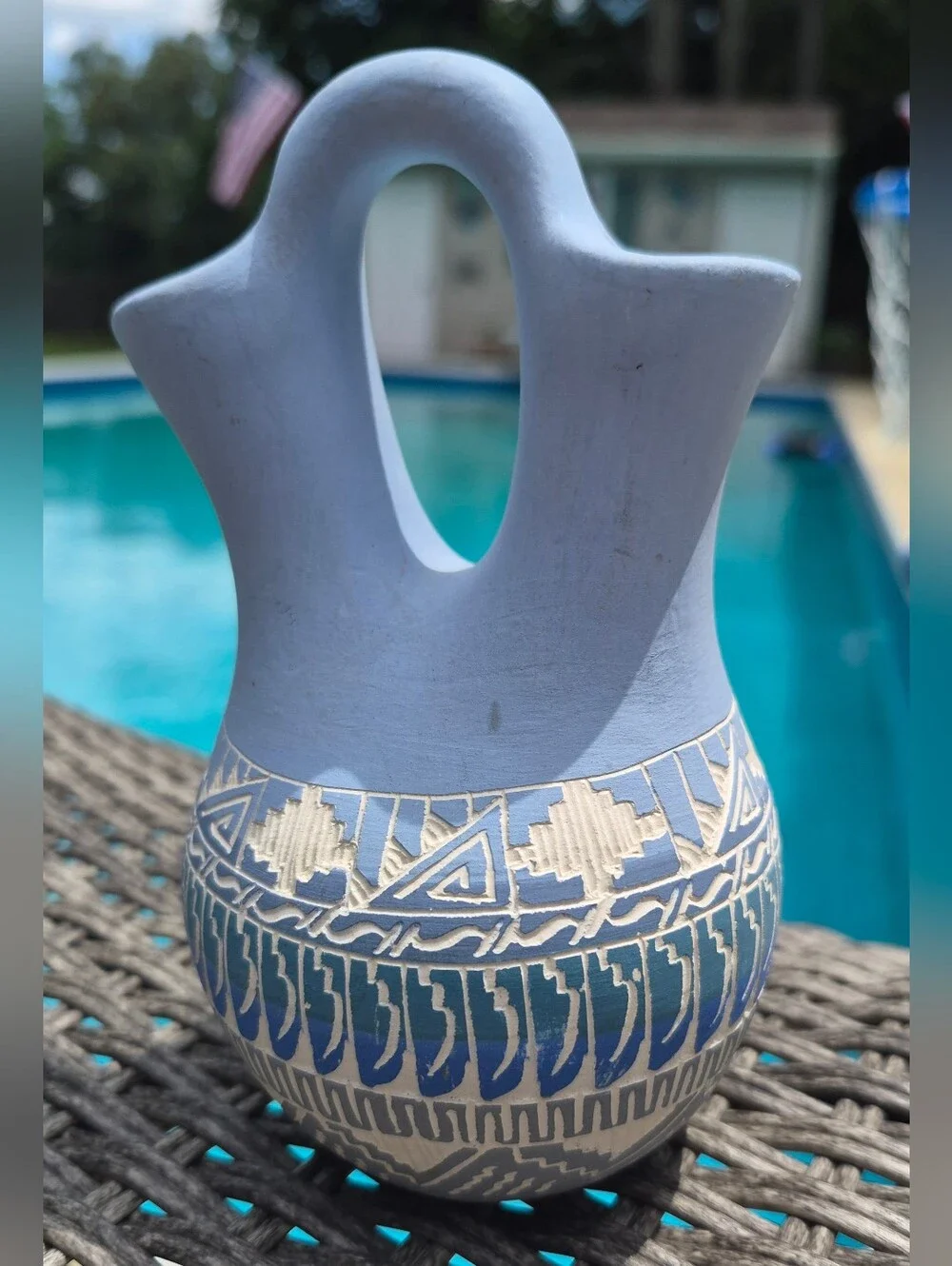 Small Navajo Etched Wedding Vase , Signed By Paula Nez